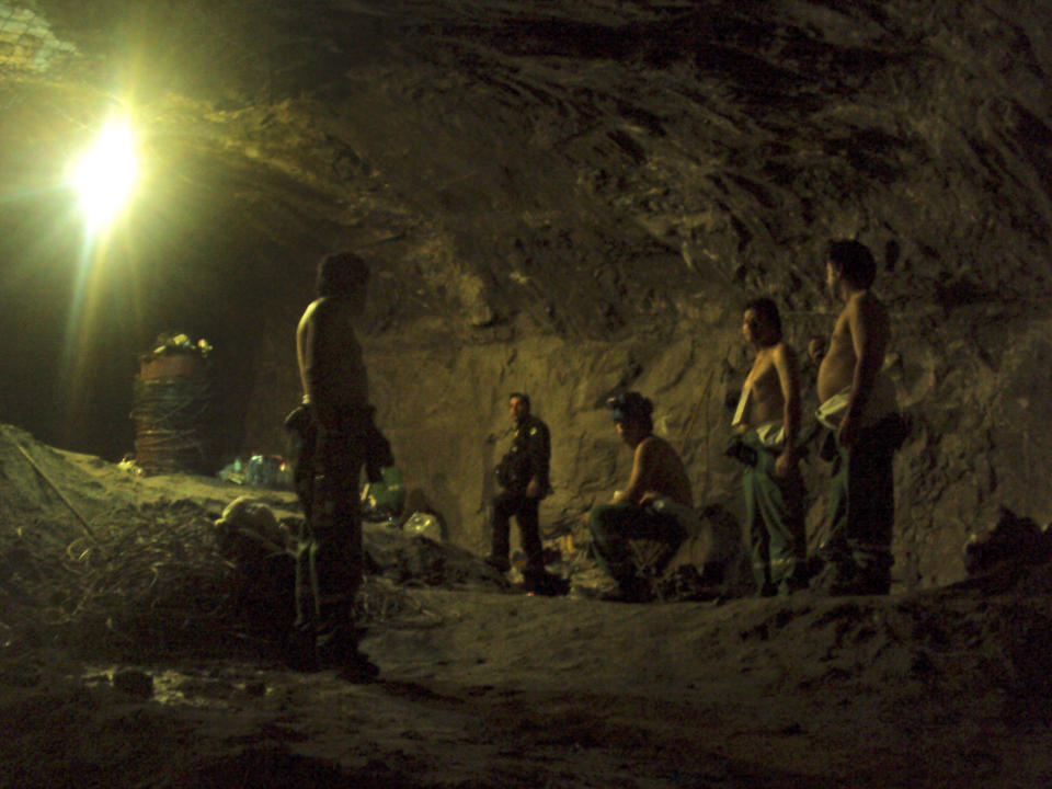 FILE - In this Oct. 13, 2010 file image released by the Navy of Chile via La Tercera newspaper on Oct. 16, 2010, trapped miners wait their turn to be rescued inside the San Jose mine near Copiapo, Chile. Chile marks on Sunday, Aug. 5, 2012 the two year anniversary since 33 miners were trapped in the mine that collapsed and trapped them for 69 days before their rescue. (AP Photo/Armada de Chile, via La Tercera, File) CHILE OUT - NO USAR EN CHILE