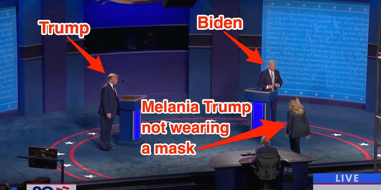 President Donald Trump, Democratic nominnee Joe Biden, and First Lade Melania Trump after Tuesday's debate.