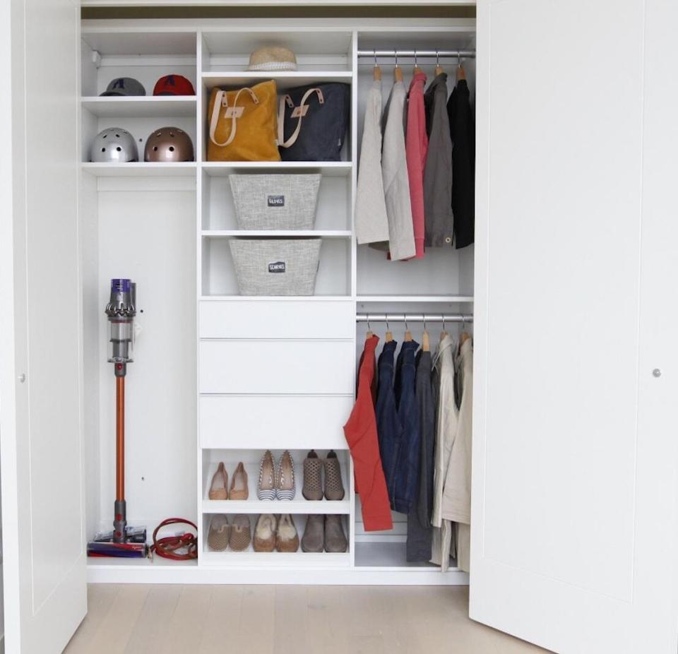 Organized entryway closet in the Real Simple Home