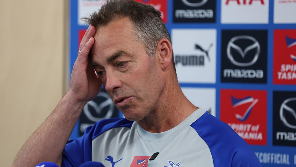 Alastair Clarkson speaks at a press conference.