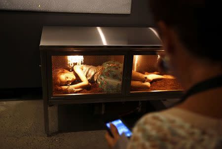 A visitor looks at an exhibit at the cutting edge Museum of Old and New Art (MONA) located on the outskirts of the capital city of Hobart December 31, 2014. REUTERS/Matt Siegel