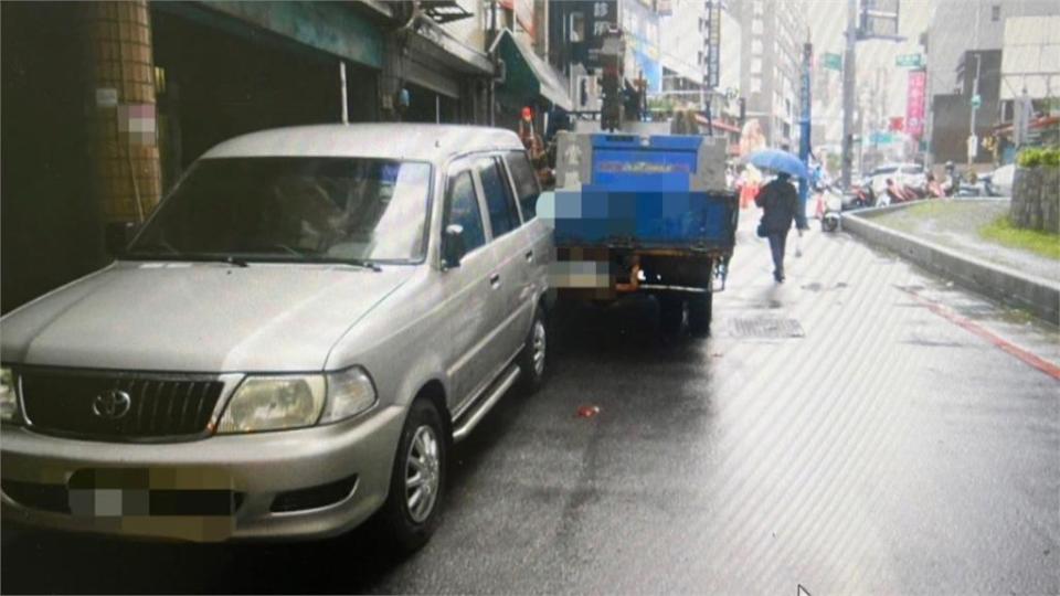 中壢工程車手煞車忘記拉！　整車「倒退嚕」撞上路邊廂型車