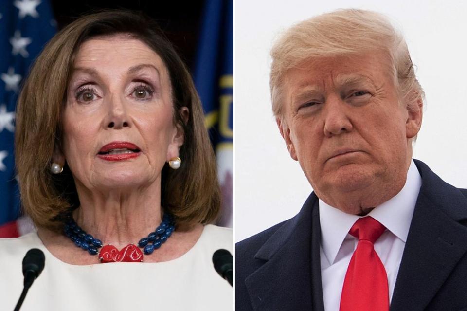 From left: Speaker of the House Nancy Pelosi and President Donald Trump | J Scott Applewhite/AP/Shutterstock;  NICHOLAS KAMM/AFP/Getty Images