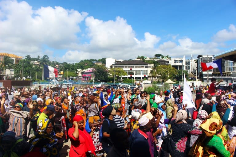 Demonstrators on the French Indian Ocean island of Mayotte protested against immigration earlier this year