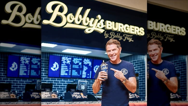 Bobby Flay at Bobby's Burgers location