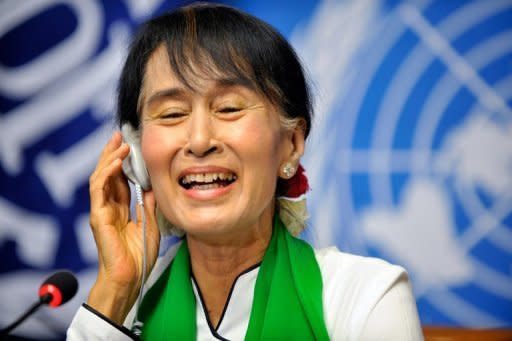 Myanmar democracy icon Aung San Suu Kyi attends a press conference after her address at the International Labour Organization annual conference in Geneva. Suu Kyi cut short a planned press conference in the Swiss capital Bern on Thursday due to exhaustion