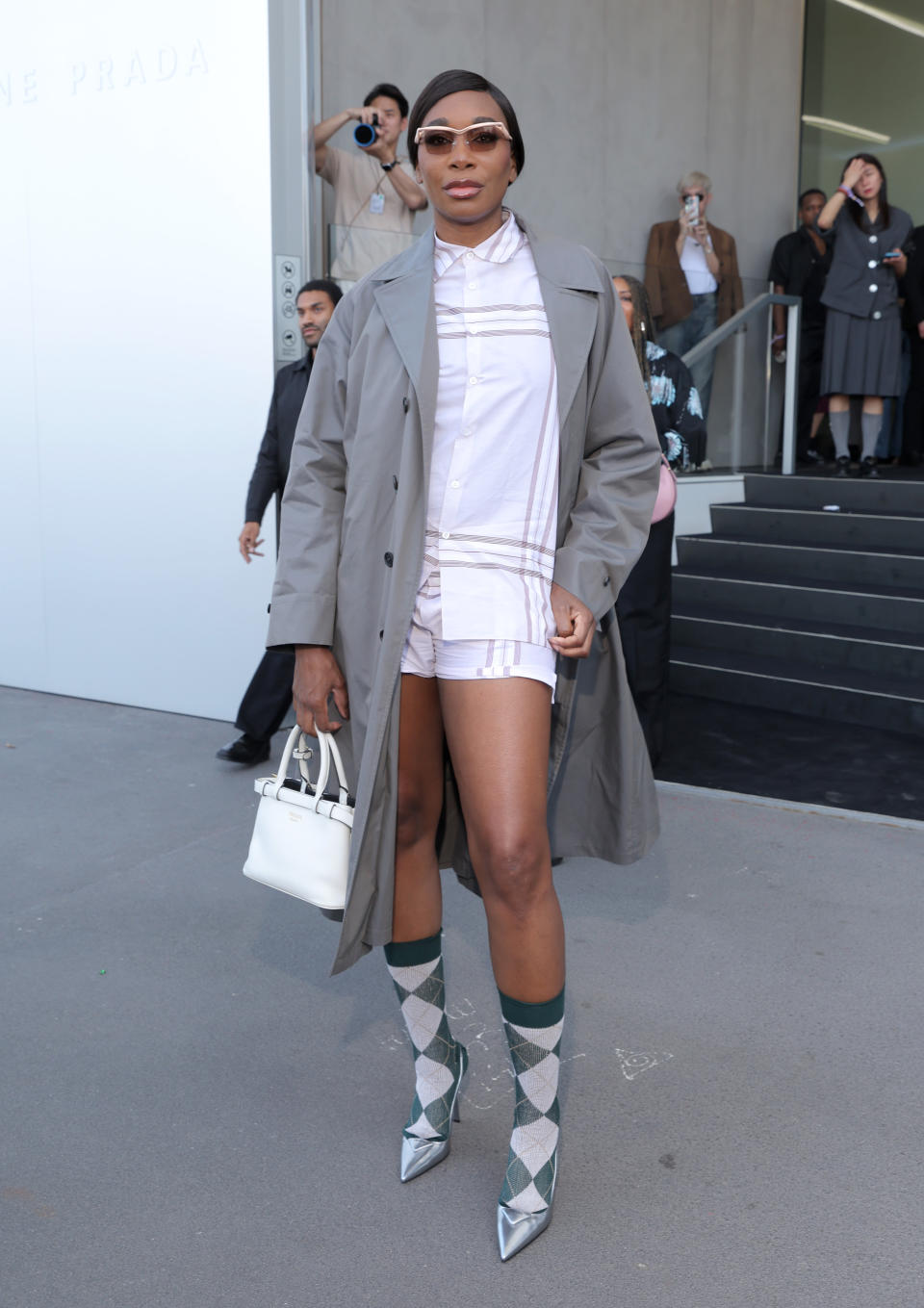 Venus Wiliams, Prada, Milan Fashion Week, metallic, pumps, leather