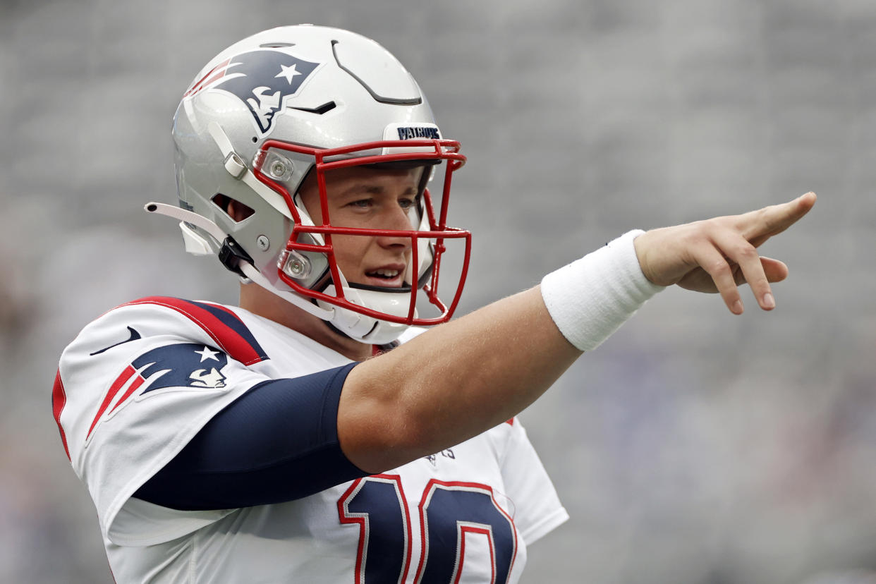 New England Patriots quarterback Mac Jones steps into the starting lineup in Week 1. (AP Photo/Adam Hunger)