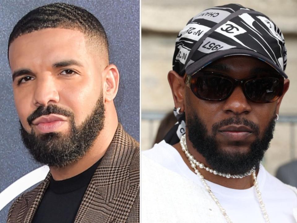 Drake (li.) und Kendrick Lamar liefern sich einen verbalen Kampf. (Bild: Image Press Agency/ddp/Sipa USA / Jerome Domine/ABACAPRESS/ddp images)
