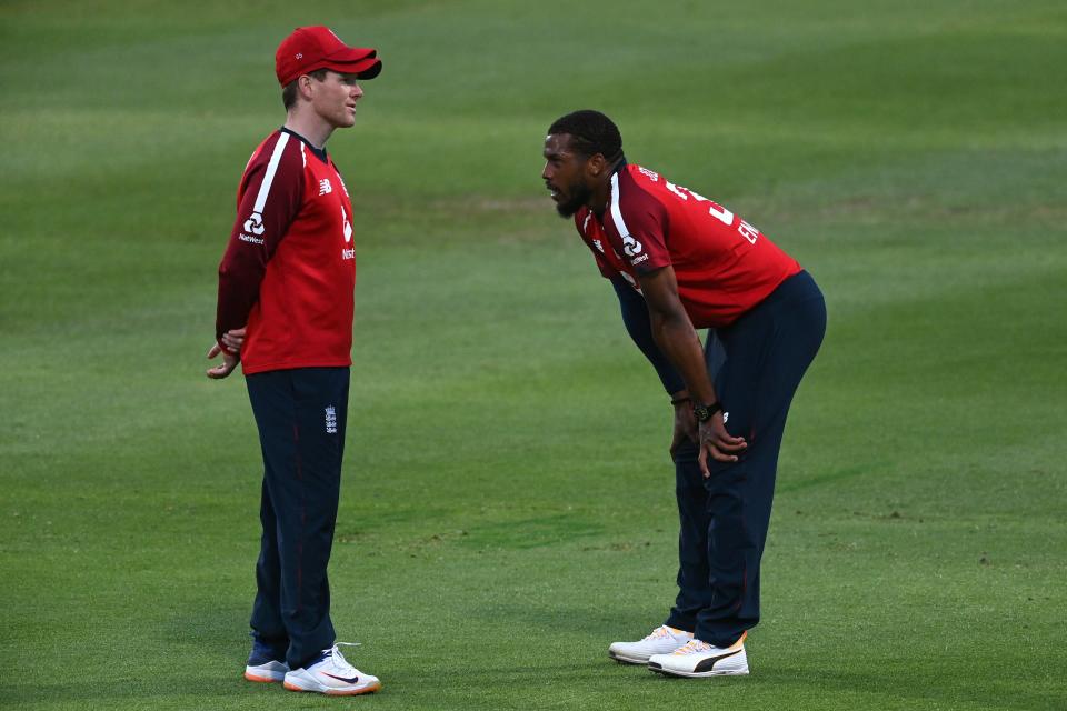 Jordan with England T20 captain Eoin MorganGetty Images