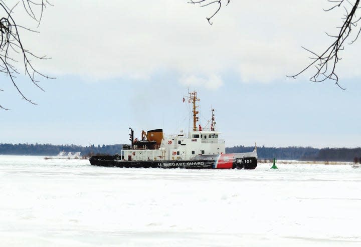 The U.S. Coast Guard Cutter Katmai Bay is seen in the St. Marys River in an earlier year.