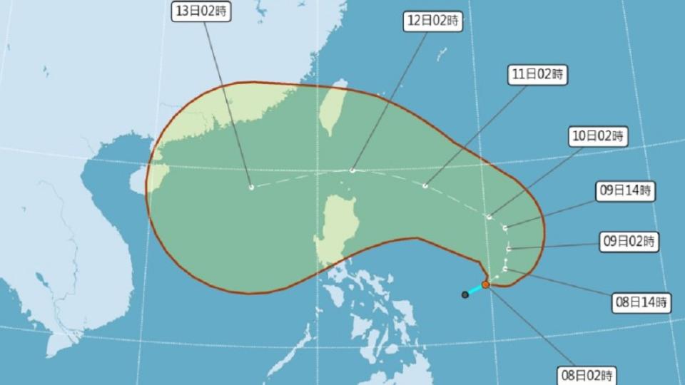 熱帶低壓TD21最快1至2天內會升格為颱風「圓規」。（圖／中央氣象局）