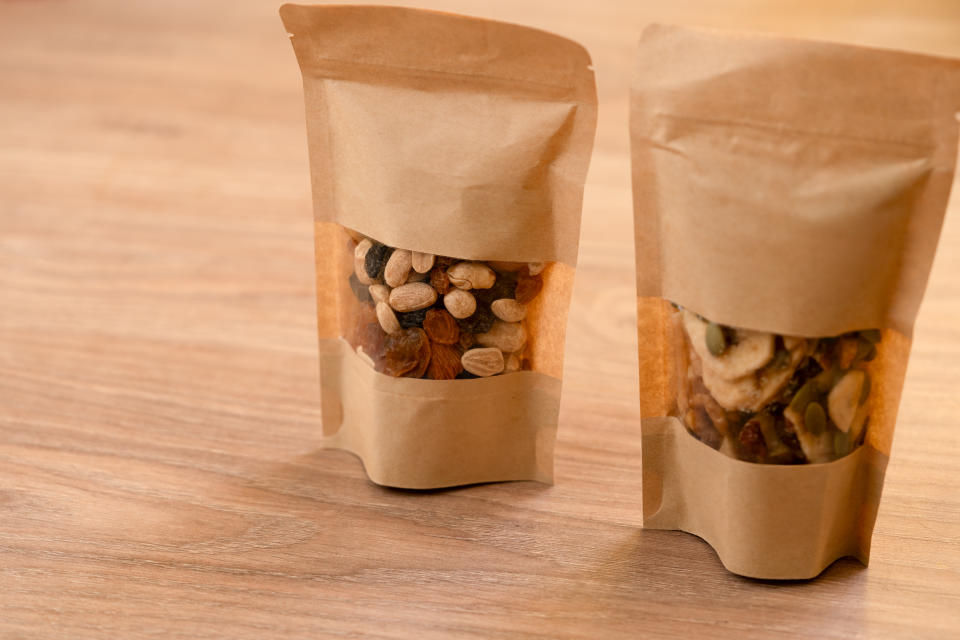 mix of nuts on a paper bag, healthy mix, healthy diet, healthy snack, healthy food