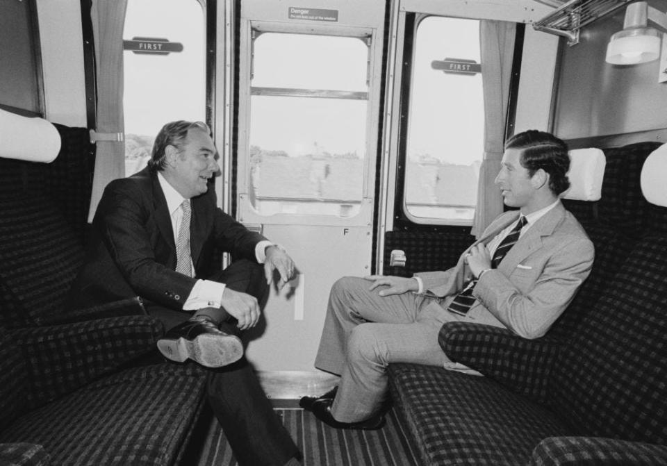 King Charles rides a train in 1978