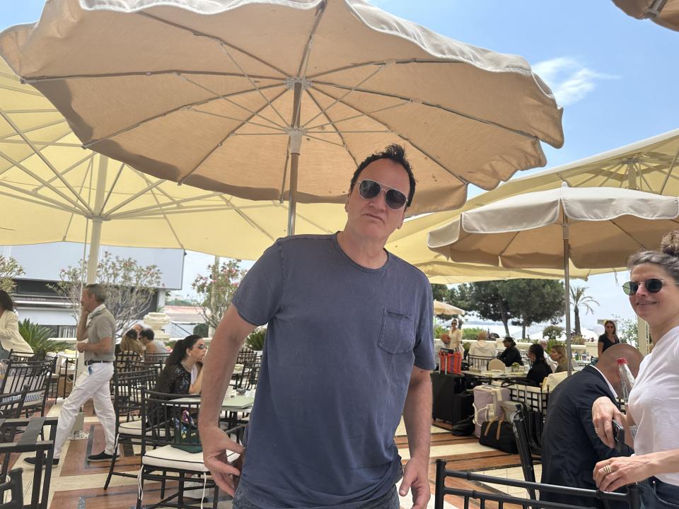 Quentin Tarantino on the Carlton Hotel terrace in Cannes today.Photo: baz Bamigboye/Deadline