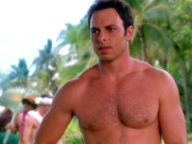 Donnie shirtless on a beach in the "Even Stevens Movie"