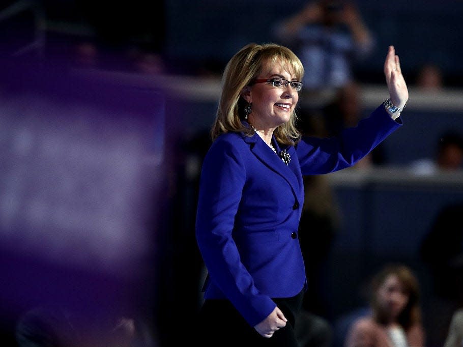 Gabrielle Giffords waves at the Democratic National Convention