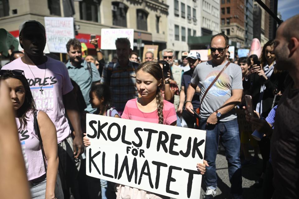 Teen activist Greta Thunberg marches in New York City