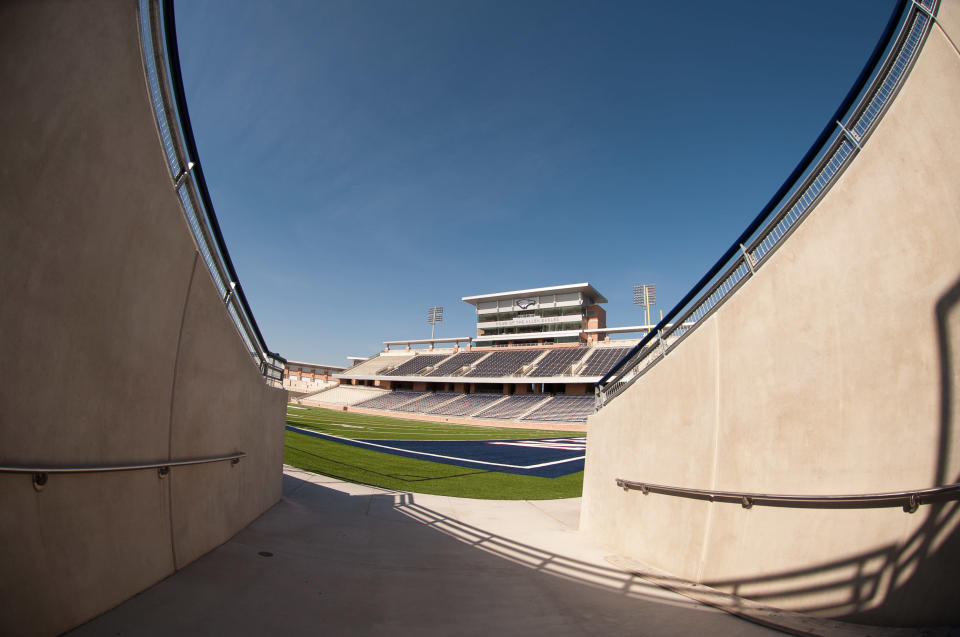 Looking out of the visitor's tunnel you can see the press box and home side seating of the nearly completed Allen Eagle Stadium. (Michael Prengler/Special Contributor/AP Photo)