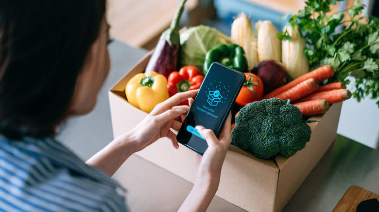 A woman orders groceries