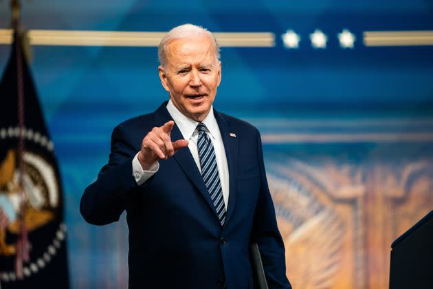 President Joe Biden takes questions after delivering remarks on gas prices at the White House on March 31. (Photo: Demetrius Freeman/The Washington Post via Getty Images)