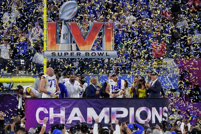 The Los Angeles Rams celebrate winning Super Bowl LVI (Associated Press)
