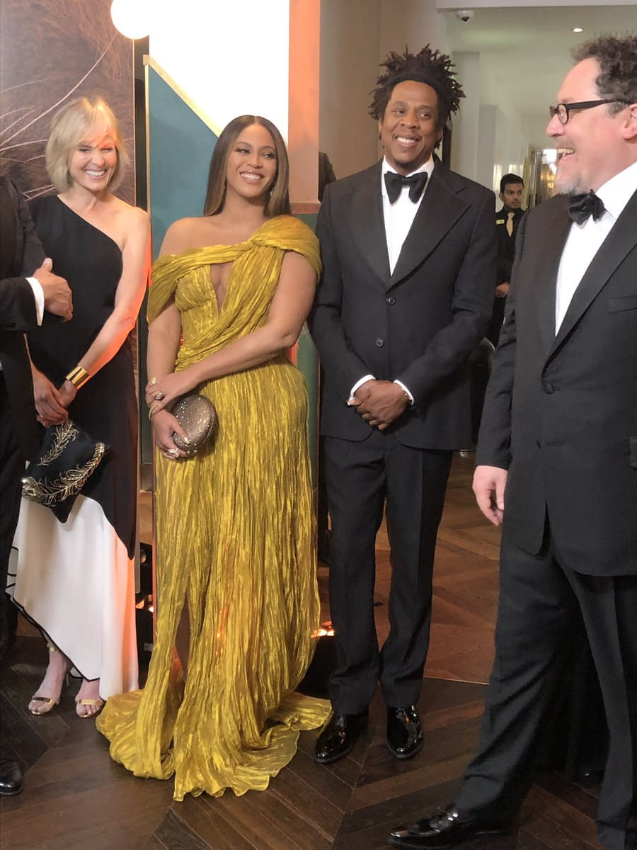 Beyonce and her husband Jay-Z wait in line to meet the Duke and Duchess of Sussex at the European Premiere of Disney's The Lion King at the Odeon Leicester Square, London.