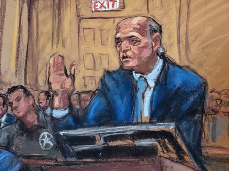 Lawyer Martin Weinberg speaks during a a bail hearing in U.S. financier Jeffrey Epstein's sex trafficking case, in this court sketch in New York