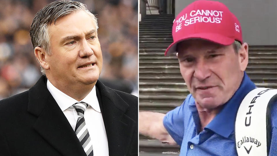 Eddie McGuire has labelled Sam Newman's protest on the steps of Victorian parliament as 'privileged'. Pictures: Getty Images/Twitter