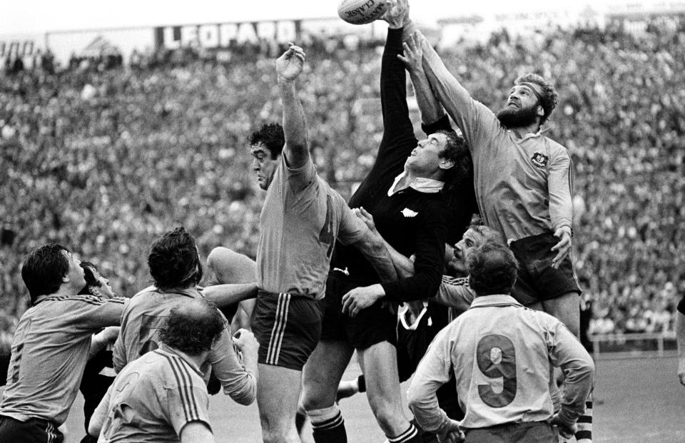 Haden gets his hand to the ball at a line-out against Australia at Eden Park, Auckland, in 1978 - NZ Herald via AP