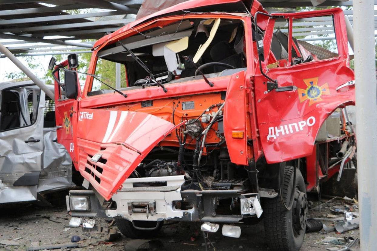 A vehicle destroyed by a Russian missile strike in Dnipro (via REUTERS)