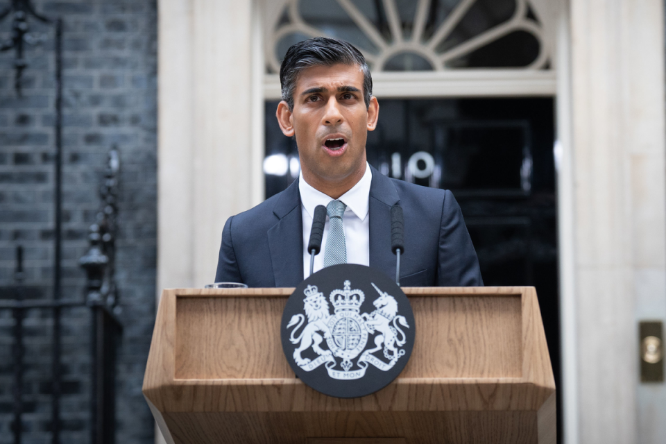 Rishi Sunak makes a speech outside 10 Downing Street as he becomes Prime Minister (PA)