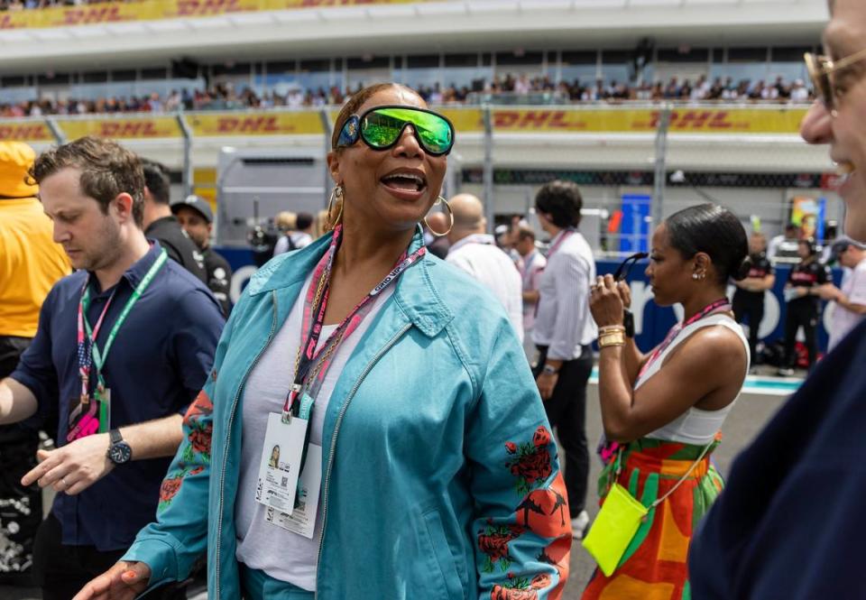 Queen Latifah is seen at the grid before the start of the Formula One Miami Grand Prix at the Miami International Autodrome on Sunday, May 7, 2023, in Miami Gardens, Fla.