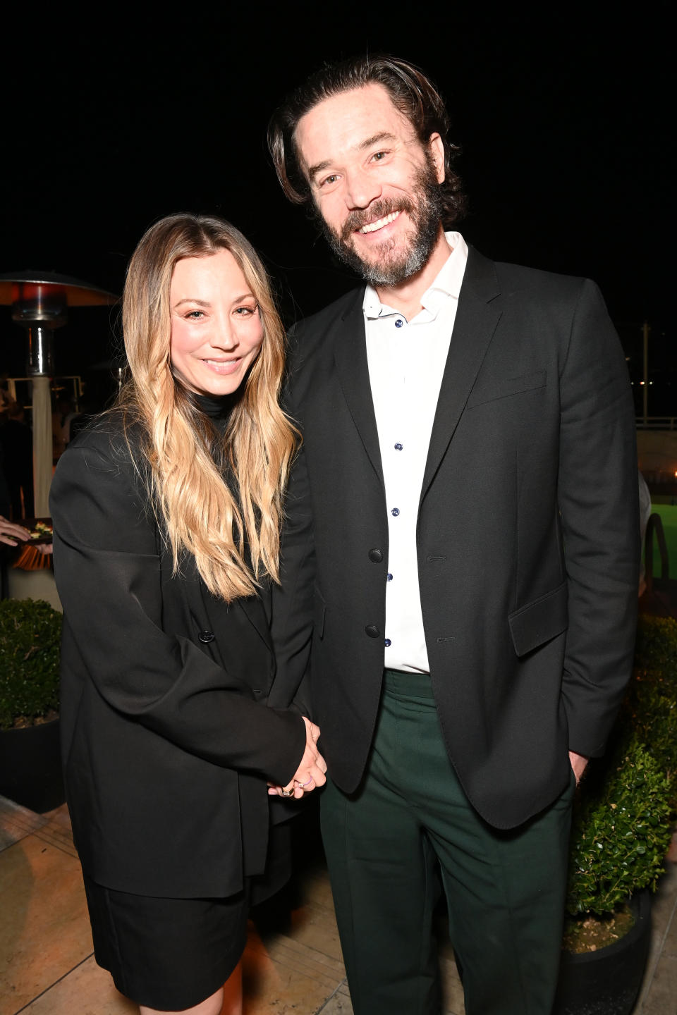 LOS ANGELES, CALIFORNIA - DECEMBER 01: (L-R) Kaley Cuoco and Tom Pelphrey attend "Lawmen: Bass Reeves" Los Angeles Party at Sunset Tower Hotel on December 01, 2023 in Los Angeles, California. (Photo by Jon Kopaloff/Getty Images for Paramount+)