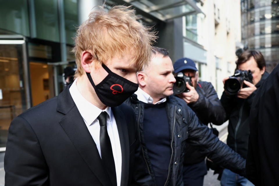 British singer Ed Sheeran leaves the Rolls Building of the High Court, following the copyright trial over his song &#39;Shape of You&#39;, in London, Britain, March 8, 2022. REUTERS/Henry Nicholls