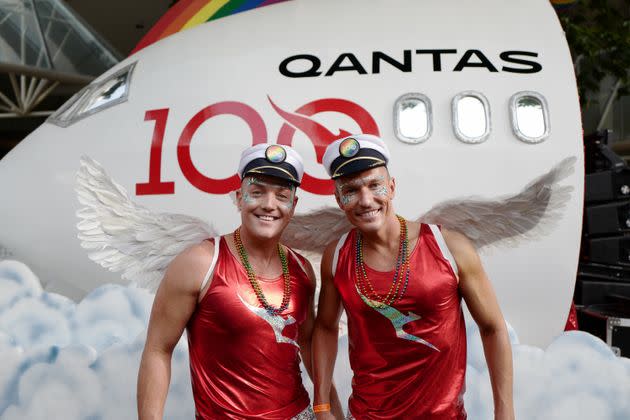 Participants prepare before in Hyde Park ahead of the 2020 Sydney Gay & Lesbian Mardi Gras Parade on February 29, 2020 in Sydney, Australia. 