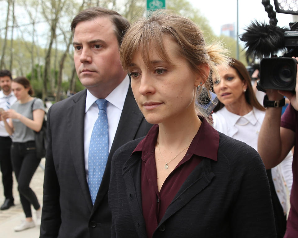 Allison Mack, right, departs the United States Eastern District Court in 2019. | Jemal Countess—Getty Images