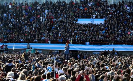 FILE PHOTO: Former Argentine President Cristina Fernandez de Kirchner speaks during a rally in Buenos Aires, Argentina June 20, 2017. REUTERS/Marcos Brindicci