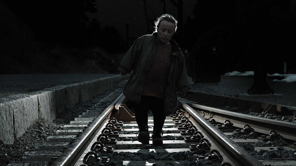 Ebba (Sigirid Husjord) appears in a scene from director Eirik Tveiten's "Night Ride," one of the films nominated for an Academy Award in the  Live Action Short Films category. On a cold night in December, Ebba waits for the tram to go home after a party, but the ride takes an unexpected turn. It will be shown Feb. 24 and 25, 2023, at the University of Notre Dame's DeBartolo Performing Arts Center with the other nominees in its category.