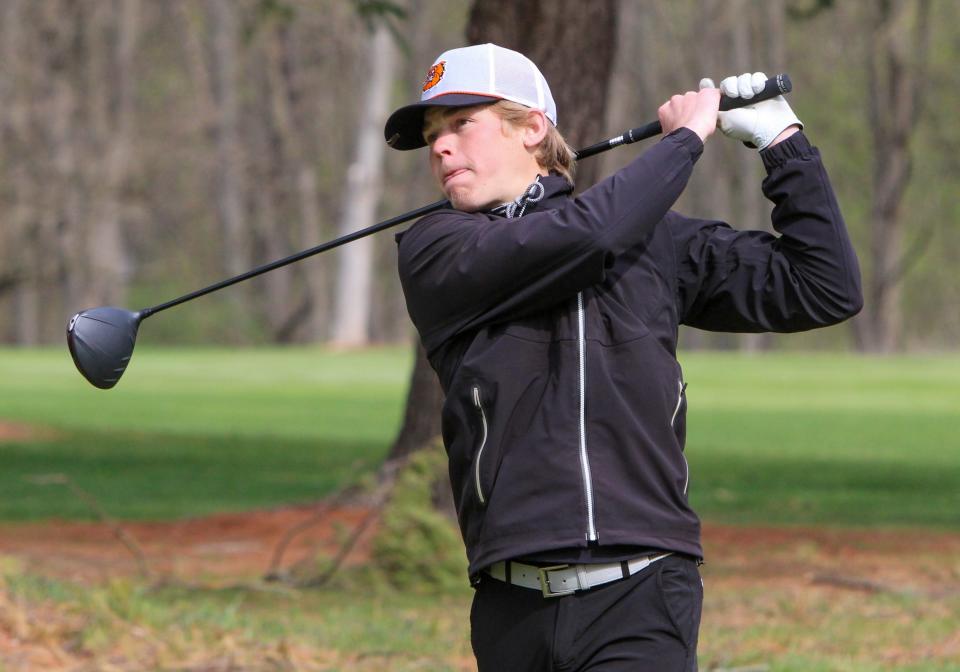 Brighton's Winston Lerch tied for fourth place with a 73 in the KLAA preseason golf tournament Thursday, April 20, 2023 at Kensington Metropark Golf Course.