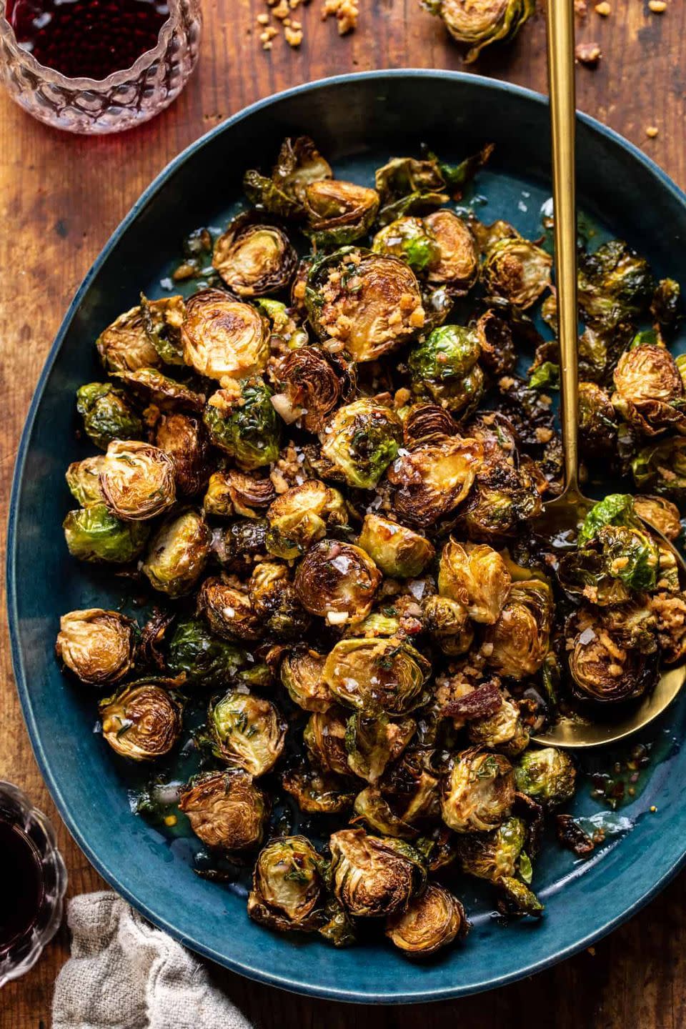 Fried Brussels Sprouts with Cider Vinaigrette and Bacon Breadcrumbs