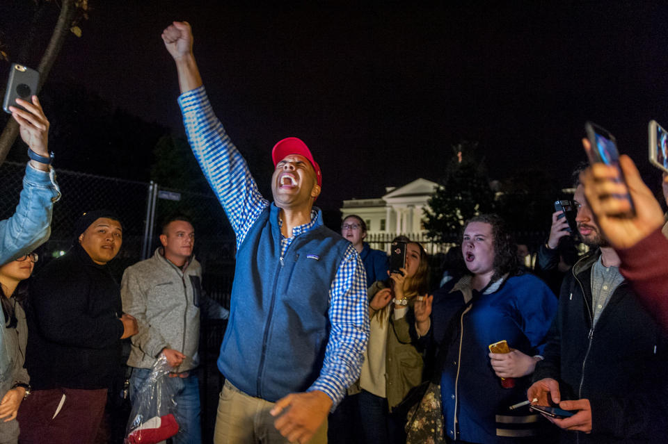 Tears and cheers as Donald Trump and Hillary Clinton supporters clash at the White House