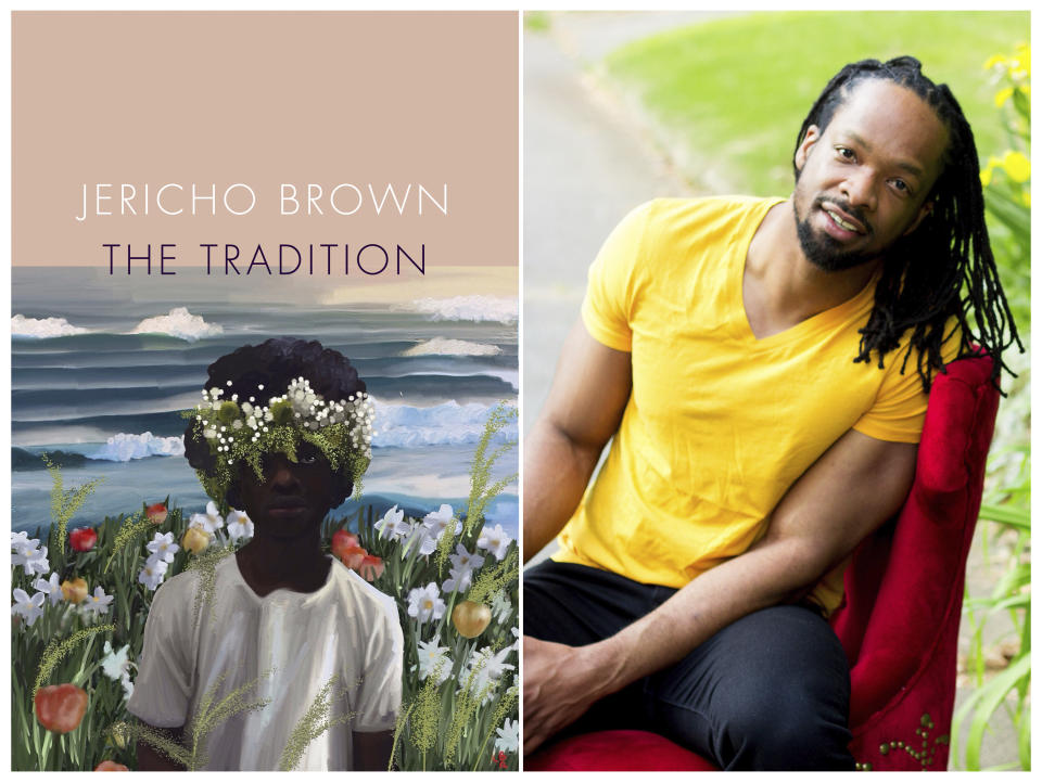 This combination of photos released by Copper Canyon Press shows "The Tradition", left, and a portrait of author Jericho Brown, winner of the Pulitzer Prize for Poetry. (Copper Canyon Press via AP, left, and Brian Cornelius/Copper Canyon Press via AP)