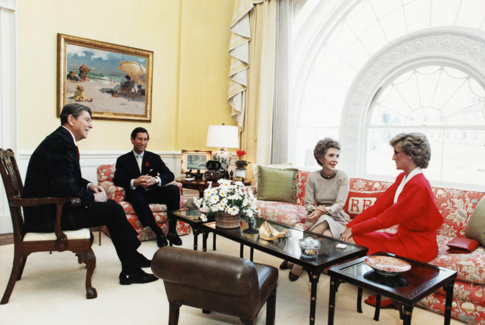 President and Mrs. Reagan enjoy a chat with Prince Charles and Princess Diana