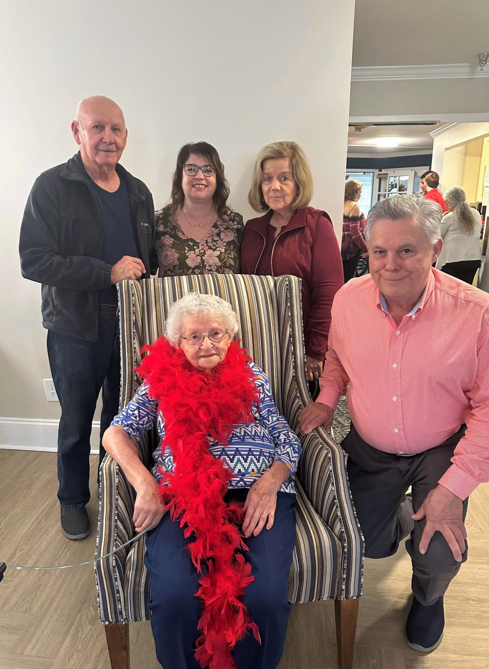 Left to Right: Kenneth Baldwin, Julia Baldwin, Teresa Baldwin, William Baldwin

Bottom: Mildred Baldwin, 100.