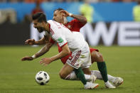 <p>The tackles begin to fly as both sides lose their cool </p>