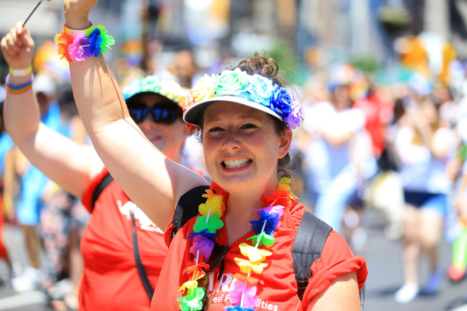 People wave rainbow flags during the NYC Pride Parade in New York, Sunday, June 30, 2019. (Gordon Donovan/Yahoo News)