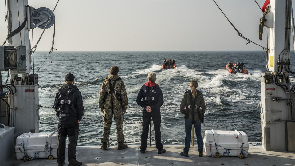 This image released by HBO shows a scene from the limited miniseries “The Investigation" about the 2017 murder of Swedish journalist Kim Wall. (HBO via AP)