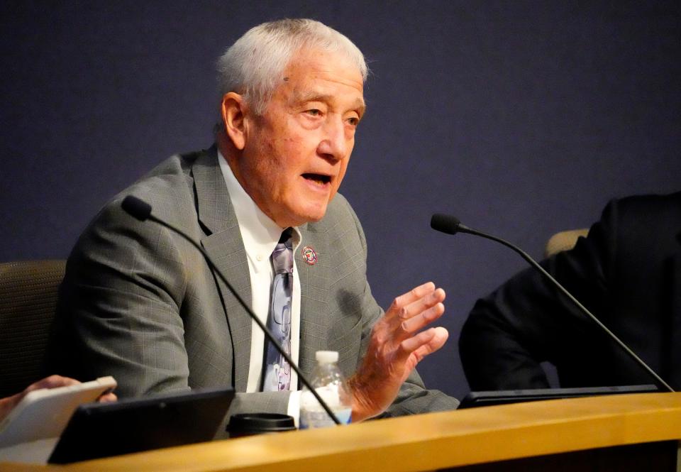 Maricopa County Board of Supervisors member Jack Sellers speaks during the general election canvass special meeting on Nov. 28, 2022, in Phoenix, Ariz.