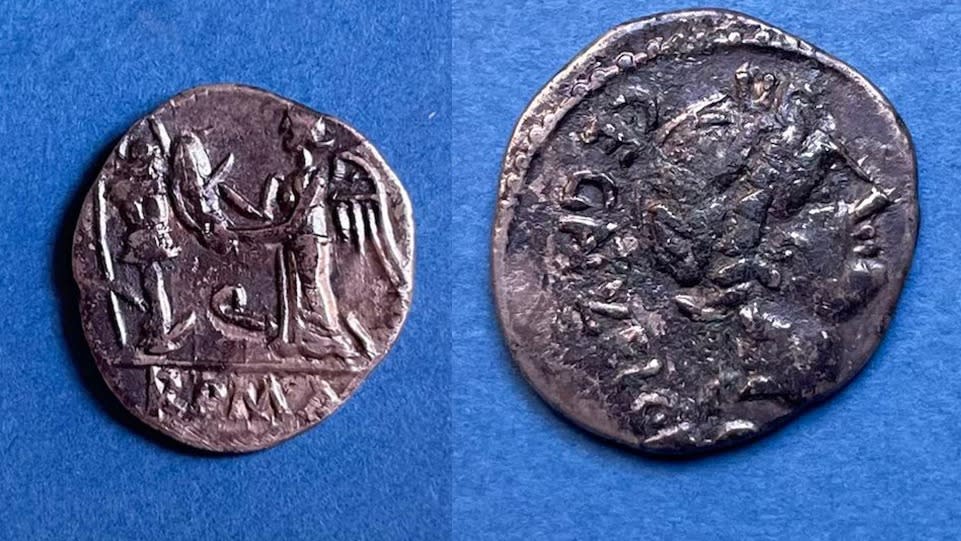  The front and back of Roman coins. 